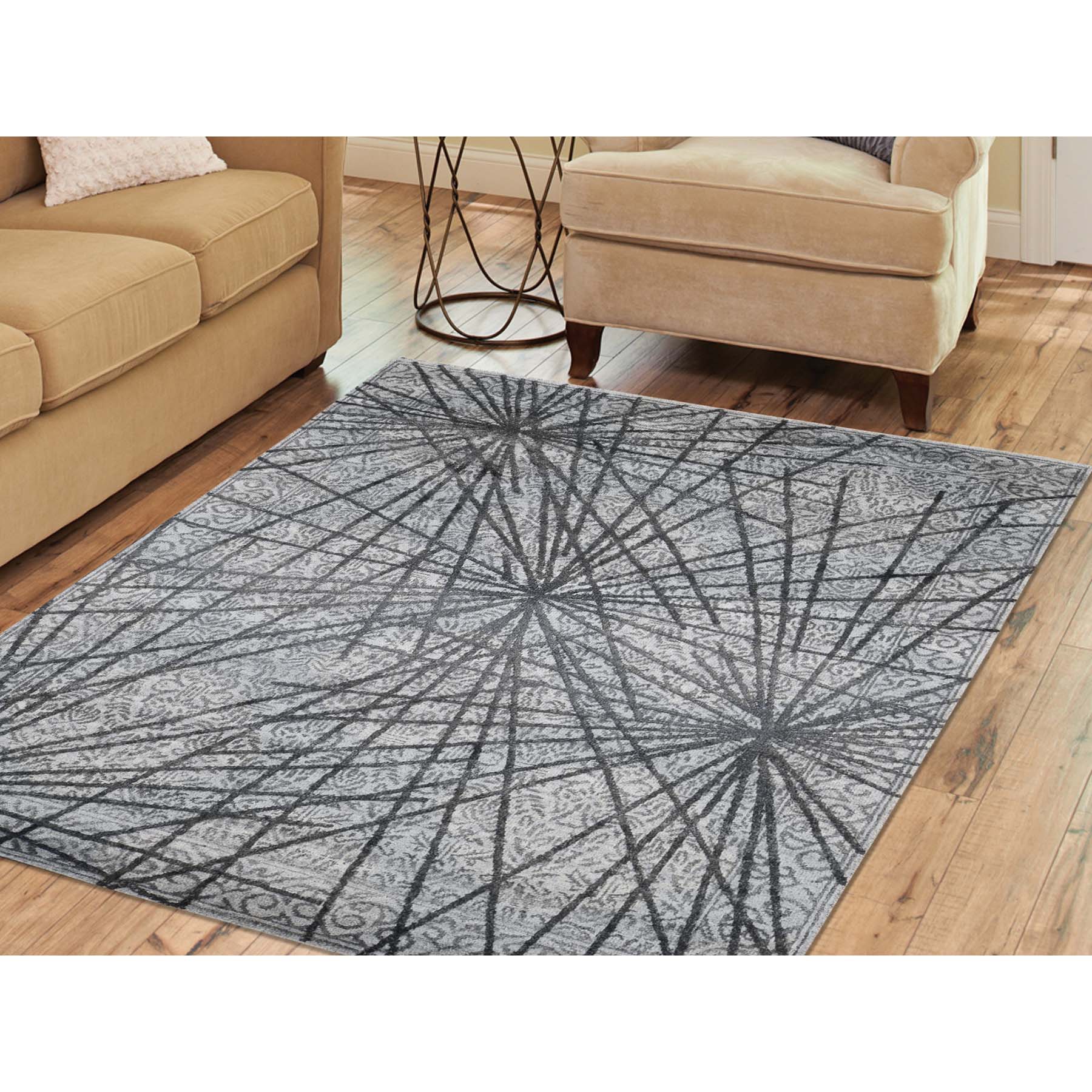 Handmade Wool and Silk Rectangle Rug > Design# SH41088 > Size: 5'-6" x 7'-9" [ONLINE ONLY]
