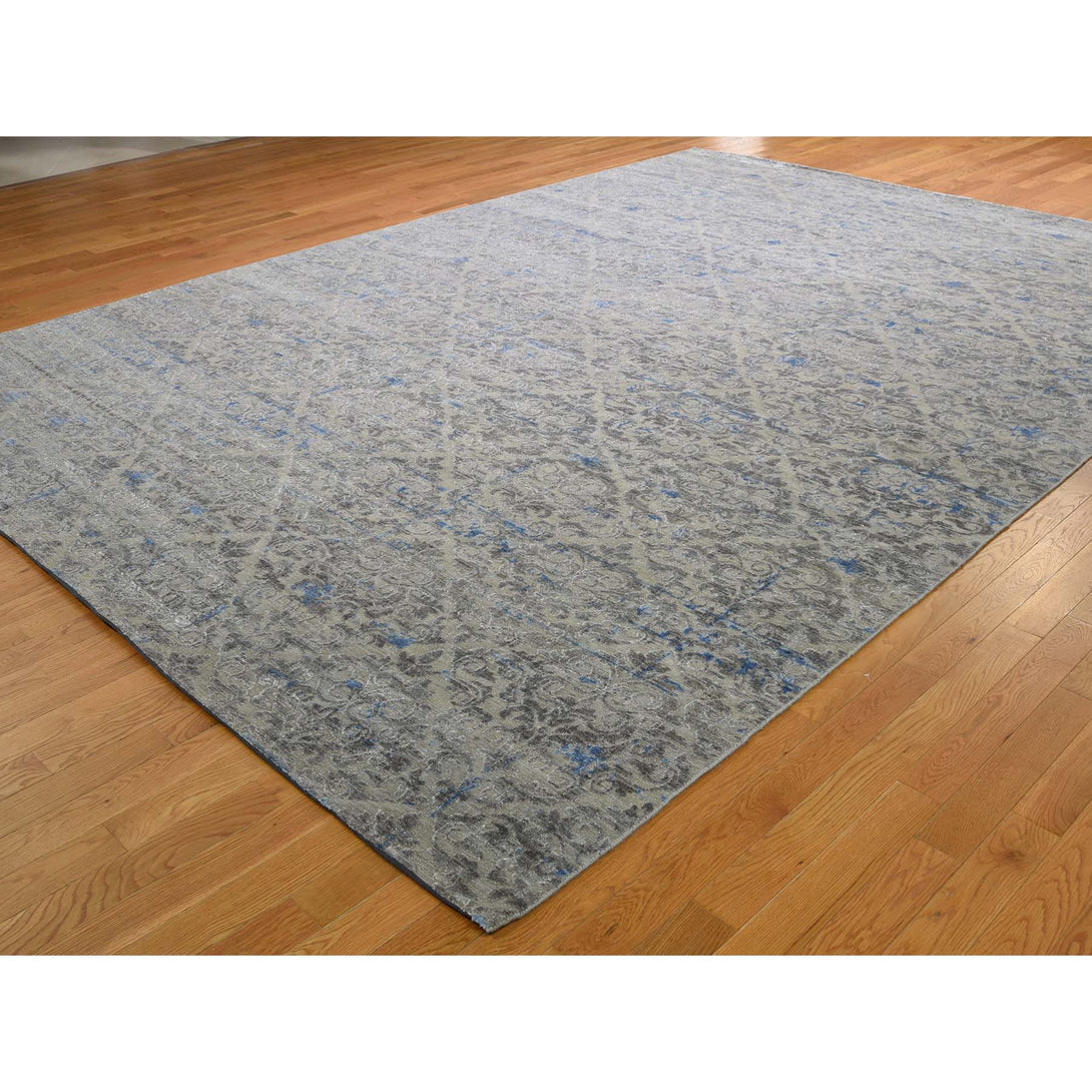 Handmade Wool and Silk Rectangle Rug > Design# SH44211 > Size: 9'-8" x 13'-6" [ONLINE ONLY]