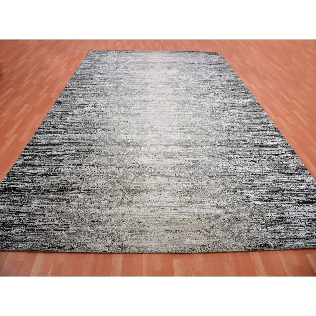 Hand Knotted Neutral Modern Rectangle Area Rug > Design# CCSR75335 > Size: 9'-11" x 14'-0"